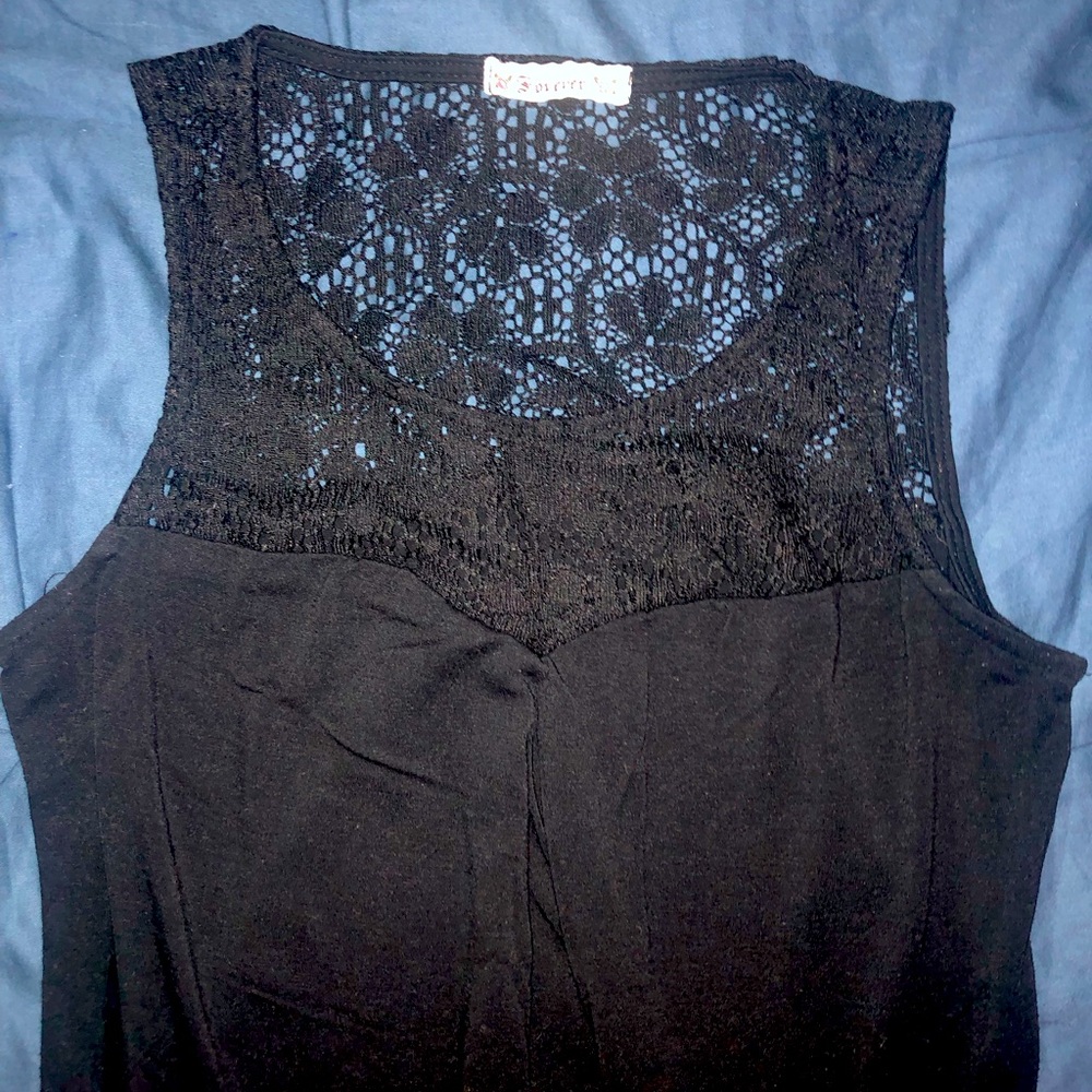 Forever Top/Short Dress - Black with Lace Detail